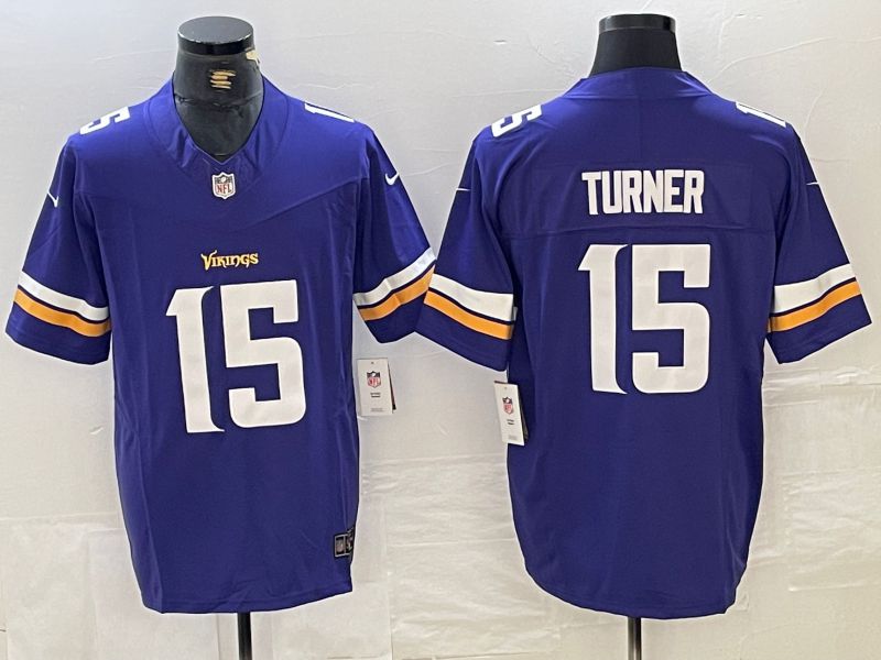 Men Minnesota Vikings #15 Turner Purple Three generations 2024 Nike Vapor F.U.S.E. Limited NFL Jersey